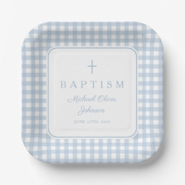 Elegant Baby Blue Gingham Boy Baptism Pappteller