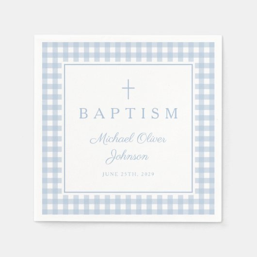 Elegant Baby Blue Gingham Boy Baptism Serviette (Vorderseite)