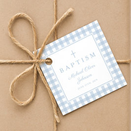Elegant Baby Blue Gingham Boy Baptism Thank You  Geschenkanhänger
