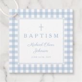 Elegant Baby Blue Gingham Boy Baptism Thank You  Geschenkanhänger (Vorderseite)