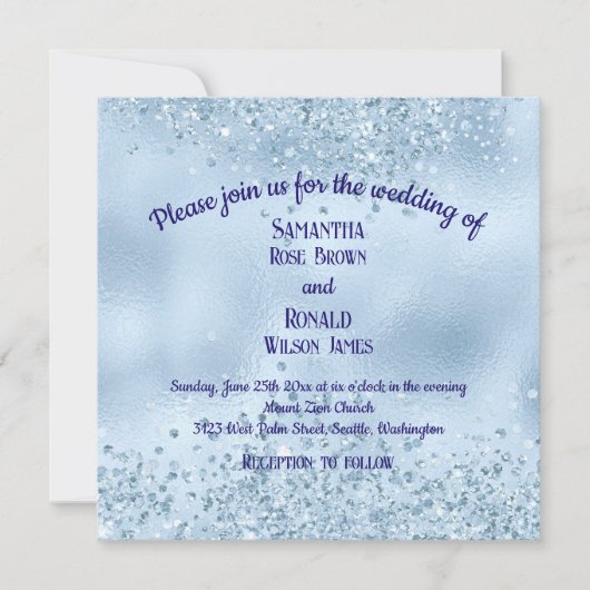 Elegant Baby Blue Glitzer and Foil Wedding Einladung (Vorderseite)