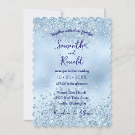 Elegant Baby Blue Glitzer and Foil Wedding Einladung