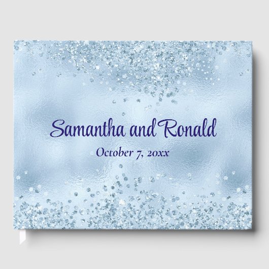 Elegant Baby Blue Glitzer and Foil Wedding Gästebuch (Vorderseite)