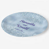 Elegant Baby Blue Glitzer and Foil Wedding Pappteller (Schrägansicht)