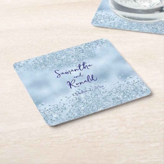 Elegant Baby Blue Glitzer and Foil Wedding Rechteckiger Pappuntersetzer (angewinkelt)