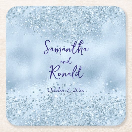Elegant Baby Blue Glitzer and Foil Wedding Rechteckiger Pappuntersetzer (Vorderseite)