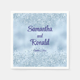 Elegant Baby Blue Glitzer and Foil Wedding Serviette