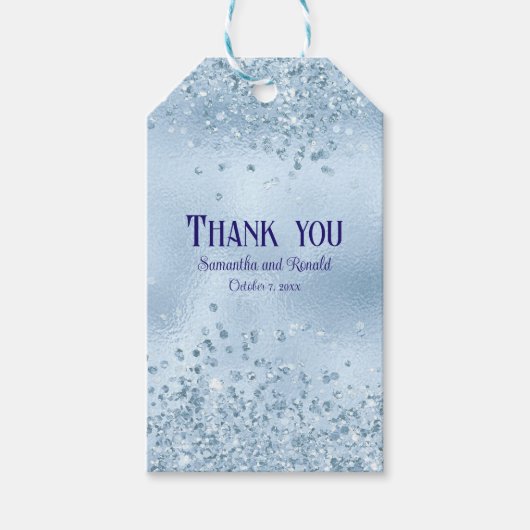 Elegant Baby Blue Glitzer & Foil Wedding Vielen Da Geschenkanhänger (Vorderseite)