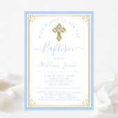 Elegant Baby Blue Gold Boy Taufe Einladung