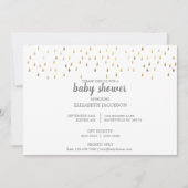 Elegant Baby Blue & Gold Raindrops Baby Shower Einladung (Vorderseite)