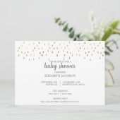 Elegant Baby Blue & Gold Raindrops Baby Shower Einladung (Stehend Vorderseite)