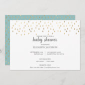 Elegant Baby Blue & Gold Raindrops Baby Shower Einladung (Vorne/Hinten)