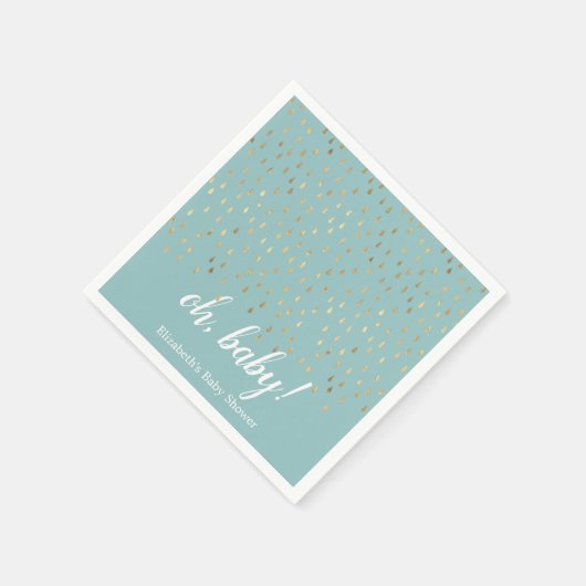 Elegant Baby Blue & Gold Raindrops Baby Shower Serviette (Ecke)