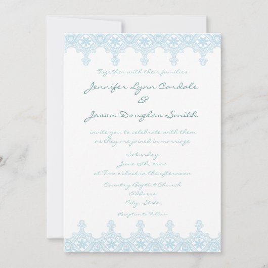 Elegant Baby Blue Lace White Wedding Einladungen (Vorderseite)