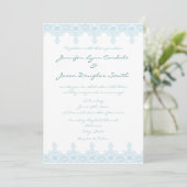 Elegant Baby Blue Lace White Wedding Einladungen (Stehend Vorderseite)
