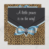Elegant Baby Blue Leopard Prince Baby Shower Einladung (Vorne/Hinten)