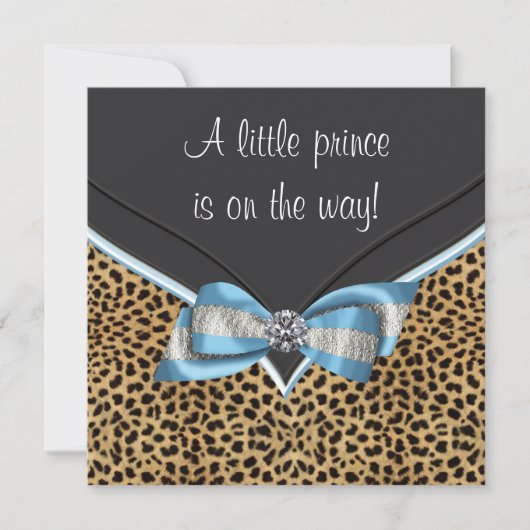 Elegant Baby Blue Leopard Prince Baby Shower Einladung (Vorderseite)