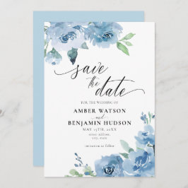 Elegant Baby Blue Light Boho Floral Save the Date Einladung