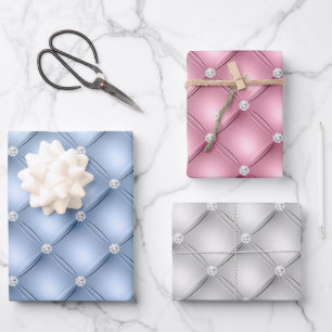 Elegant Baby Blue, Pink & White Diamond getupft Geschenkpapier Set