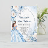 Elegant Baby Blue Quinceañera Einladung (Stehend Vorderseite)