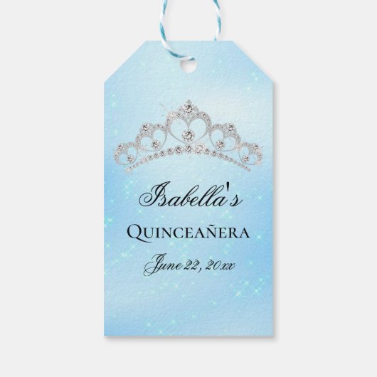 Elegant Baby Blue Quinceanera Geschenkanhänger (Rückseite)