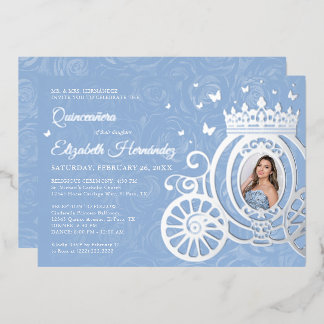 Elegant Baby Blue Quinceanera Princess Foto Foil Folieneinladung