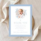 Elegant Baby Blue Religious Baptism Photo Dankeskarte