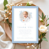 Elegant Baby Blue Religious Baptism Photo Dankeskarte