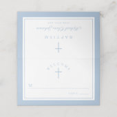 Elegant Baby Blue Religious Boy Baptism Platzkarte (Außenseite Aufgefaltet)