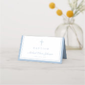 Elegant Baby Blue Religious Boy Baptism Platzkarte (Rückseite)