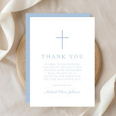 Elegant Baby Blue Religious Cross Baptism Dankeskarte