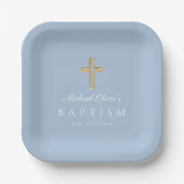 Elegant Baby Blue Religious Cross Baptism Pappteller (Vorderseite)
