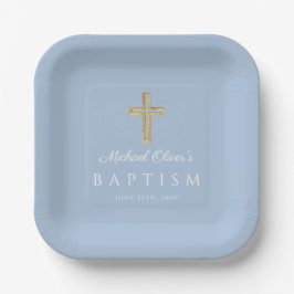 Elegant Baby Blue Religious Cross Baptism Pappteller