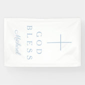 Elegant Baby Blue Religious Cross Boy God Bless Banner (Horizontal)