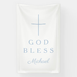 Elegant Baby Blue Religious Cross Boy God Bless Banner