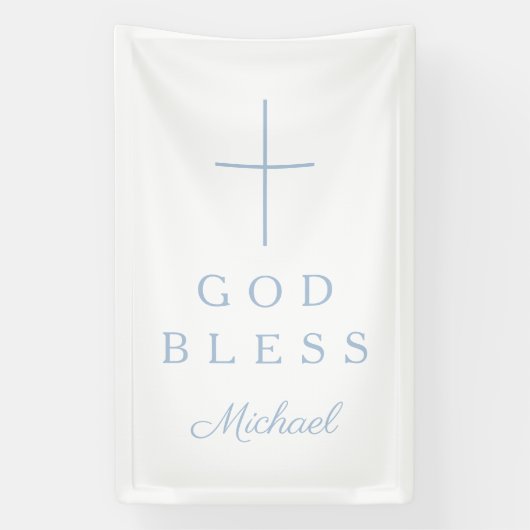 Elegant Baby Blue Religious Cross Boy God Bless Banner (Vertikal)