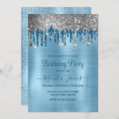 Elegant Baby Blue Sparkle Glitzer Tropfen Geburtst Einladung (Vorne/Hinten)