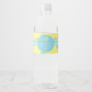 Elegant Baby Blue & Yellow Floral Wasserflaschenetikett