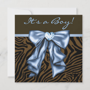 Elegant Baby Blue Zebra Baby Boy Shower Einladung