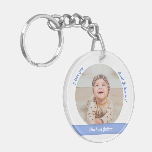Elegant Baby Boy 2 Fotos Name Geburtsdatum 4 Tante Schlüsselanhänger (Vorderseite links)