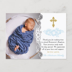 Elegant Baby Boy Baptisc Vielen Dank Postkarte