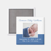 Elegant Baby Boy Foto Blue Birth Ankündigung Magnet (Vorderseite/Rückseite)