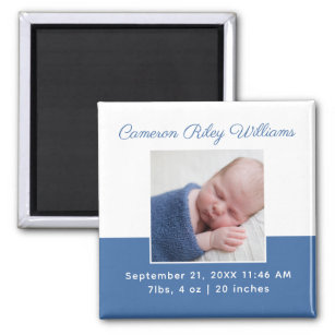 Elegant Baby Boy Foto Blue Birth Ankündigung Magnet