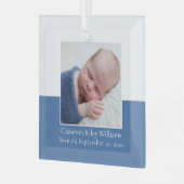 Elegant Baby Boy Foto Blue Birth Keepake Ornament Aus Glas (Vorderseite links)