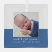 Elegant Baby Boy Foto Blue Birth Keepake Ornament Aus Glas (Rückseite)