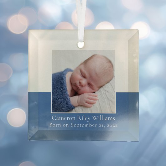 Elegant Baby Boy Foto Blue Birth Keepake Ornament Aus Glas
