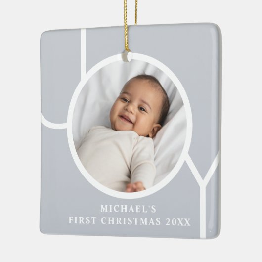 Elegant Baby Boy's First Christmas Foto Gray Keramikornament (Links)