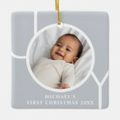Elegant Baby Boy's First Christmas Foto Gray Keramikornament (Vorderseite)