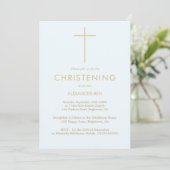 Elegant Baby Christening Minimalistisches Foto Tau Einladung (Stehend Vorderseite)