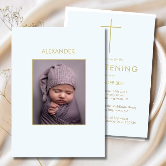 Elegant Baby Christening Minimalistisches Foto Tau Einladung